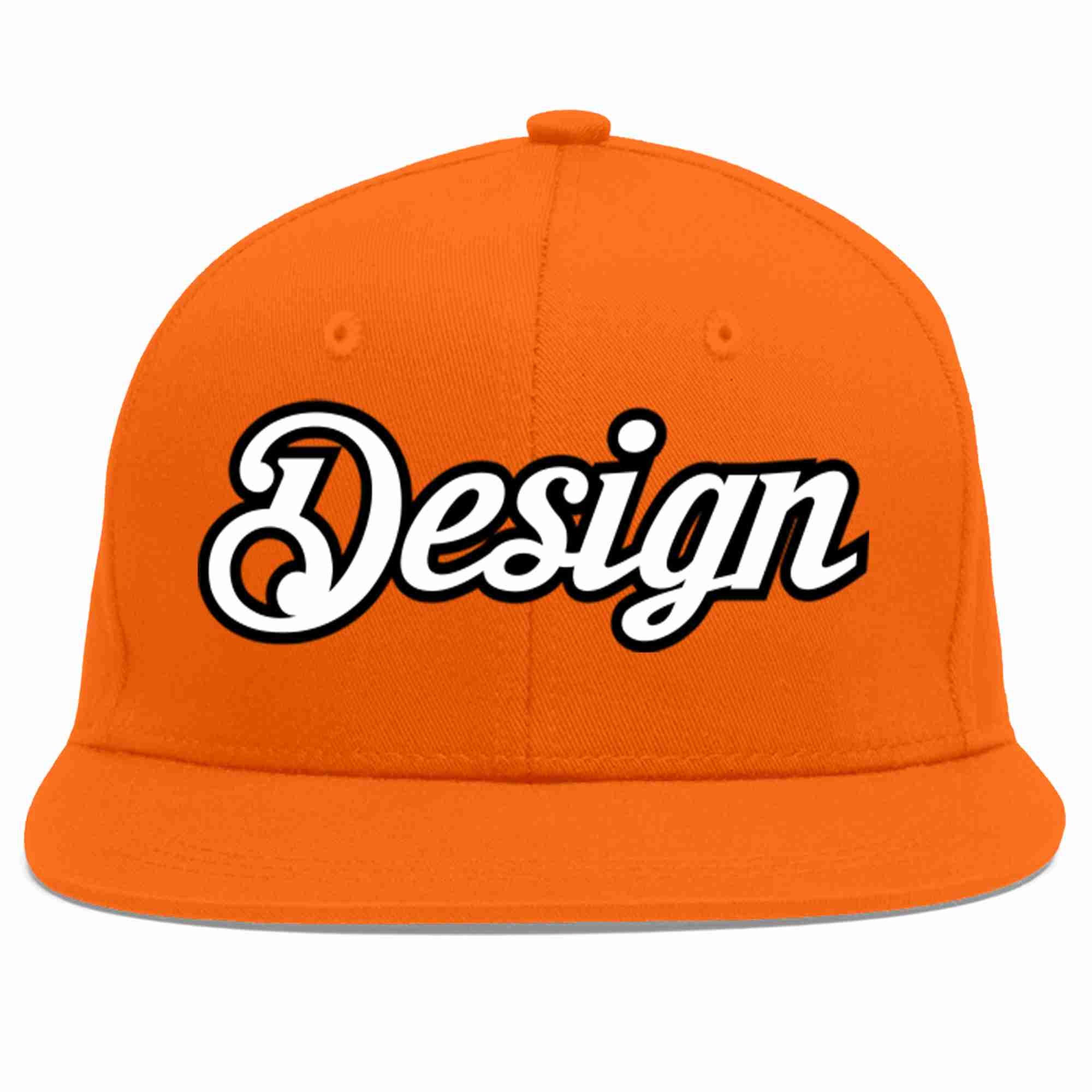 Conception personnalisée de casquette de baseball de sport à avant-toit plat orange blanc-noir pour hommes/femmes/jeunes