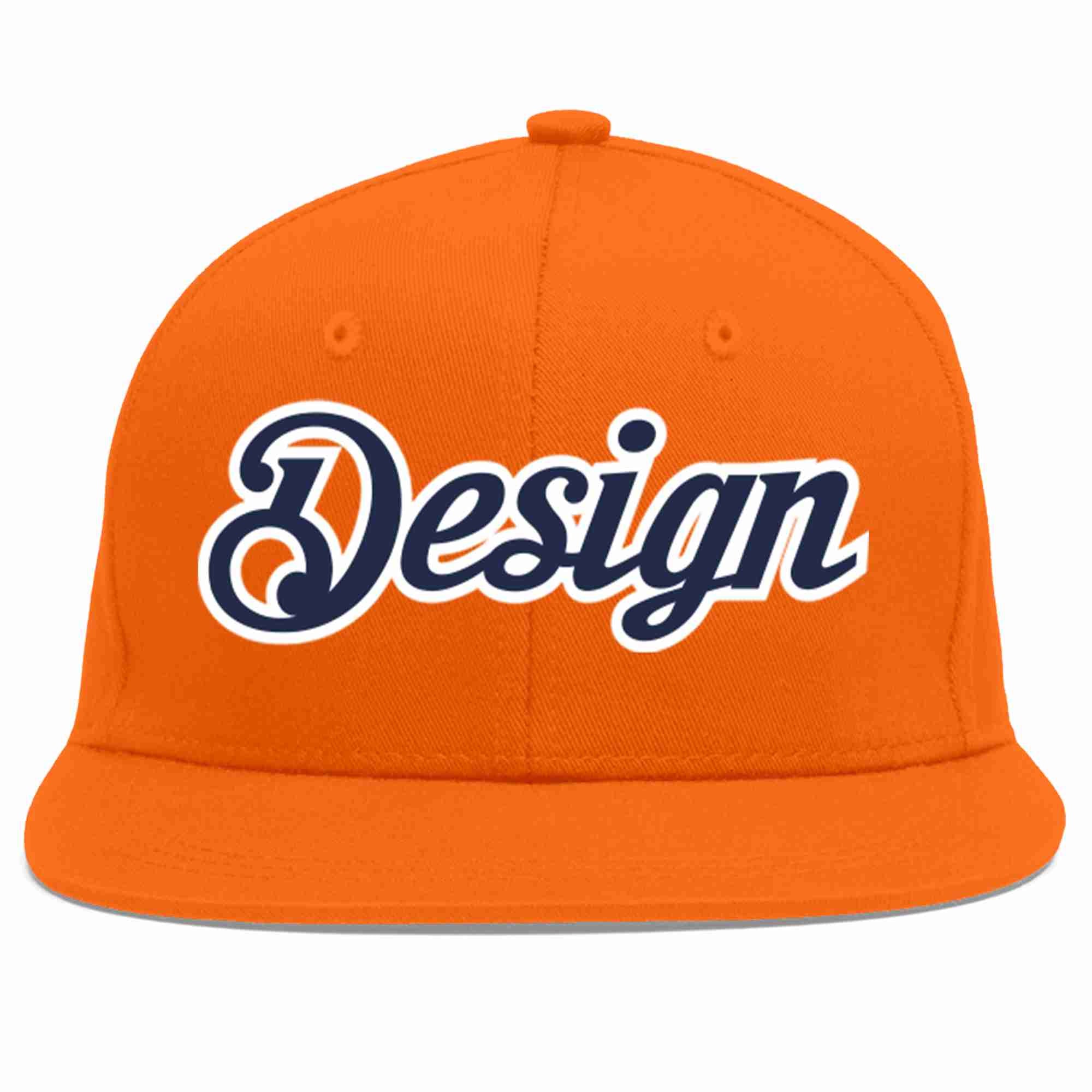 Conception personnalisée de casquette de baseball de sport à avant-toit plat orange marine-blanc pour hommes/femmes/jeunes