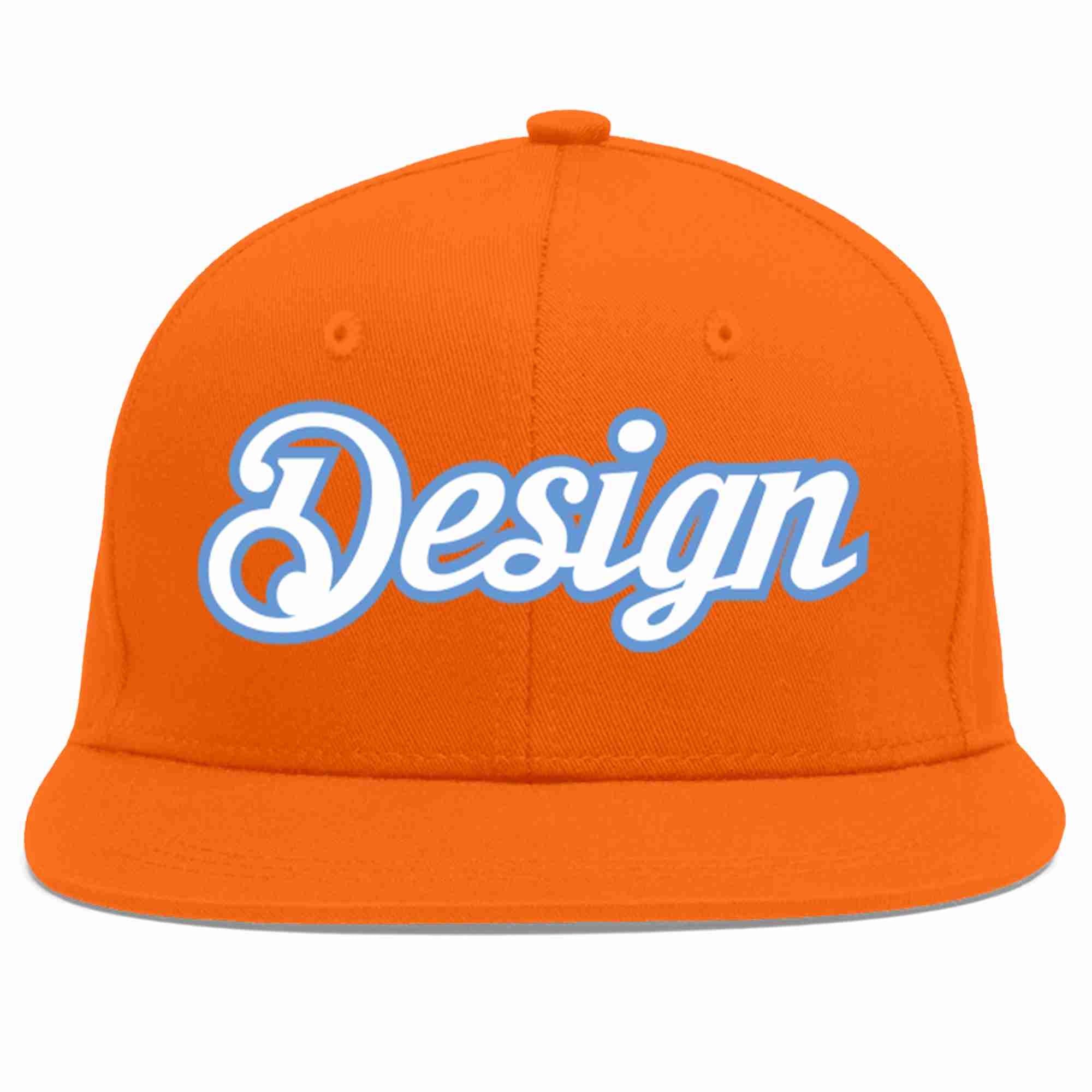 Conception personnalisée de casquette de baseball de sport à avant-toit plat orange blanc-bleu clair pour hommes/femmes/jeunes