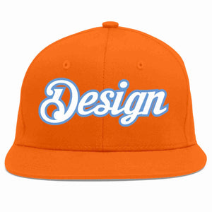 Custom Orange White-Light Blue Flat Eaves Sport Baseball Cap Design for Men/Women/Youth