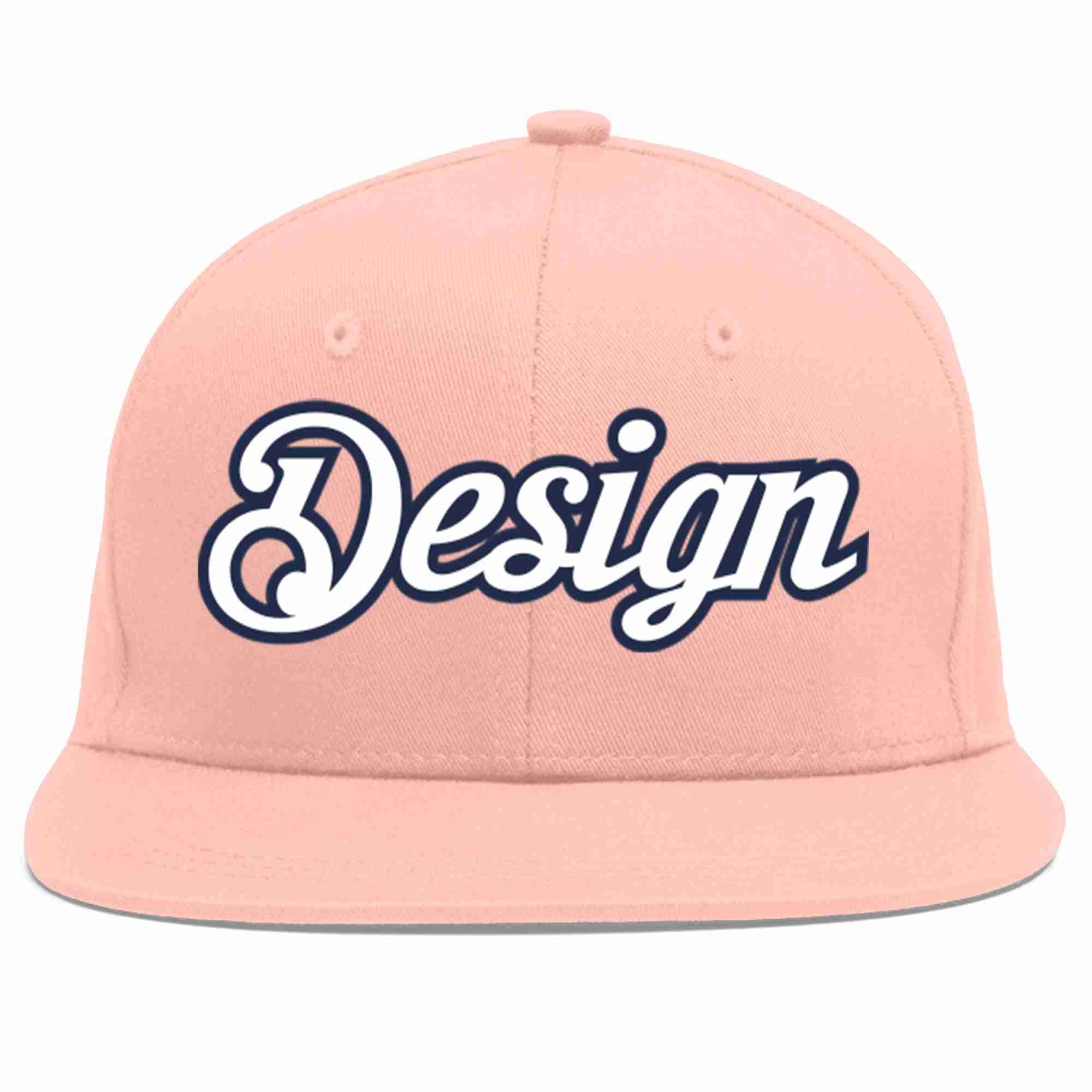 Custom Pink White-Navy Flat Eaves Sport Baseball Cap Design for Men/Women/Youth