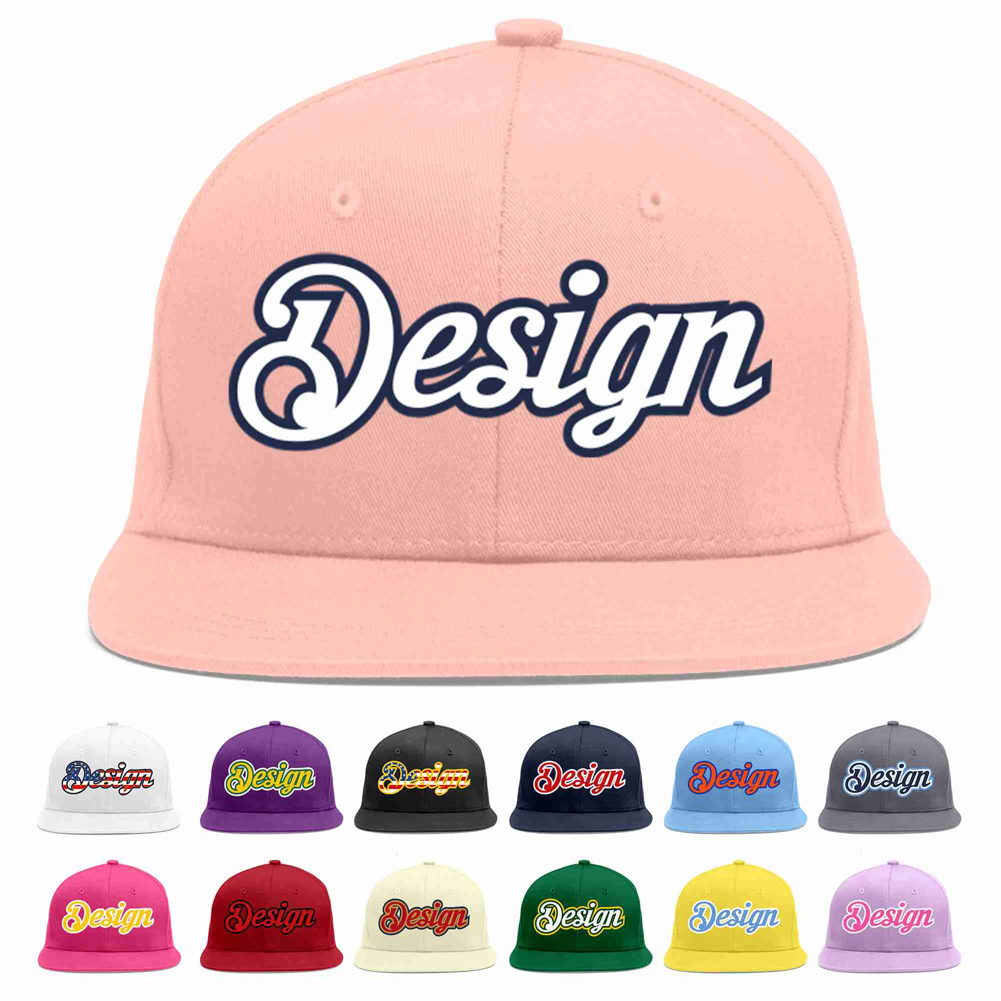 Custom Pink White-Navy Flat Eaves Sport Baseball Cap Design for Men/Women/Youth