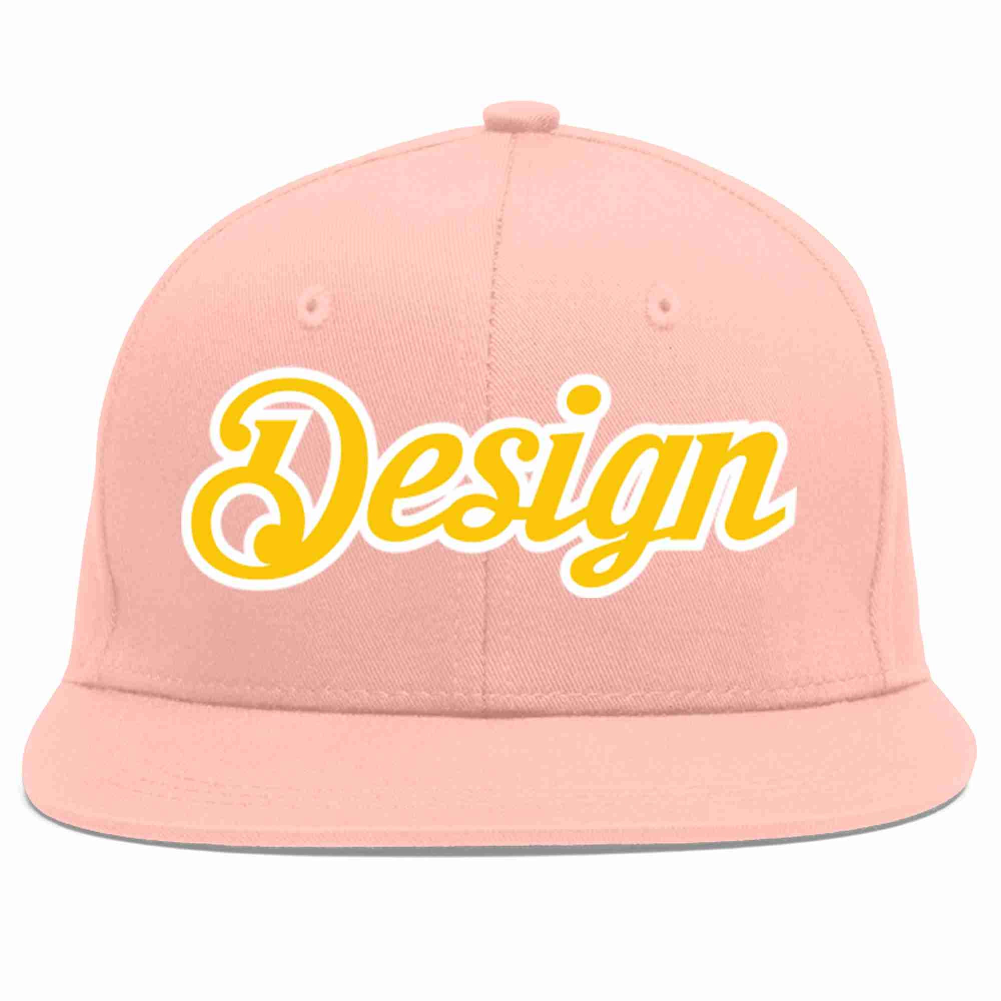 Custom Pink Gold-White Flat Eaves Sport Baseball Cap Design for Men/Women/Youth