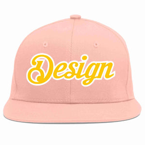 Conception personnalisée de casquette de baseball de sport à avant-toit plat rose or-blanc pour hommes/femmes/jeunes