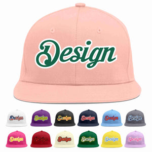 Custom Pink Kelly Green-White Flat Eaves Sport Baseball Cap Design for Men/Women/Youth