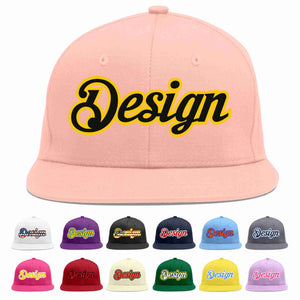 Custom Pink Black-Gold Flat Eaves Sport Baseball Cap Design for Men/Women/Youth