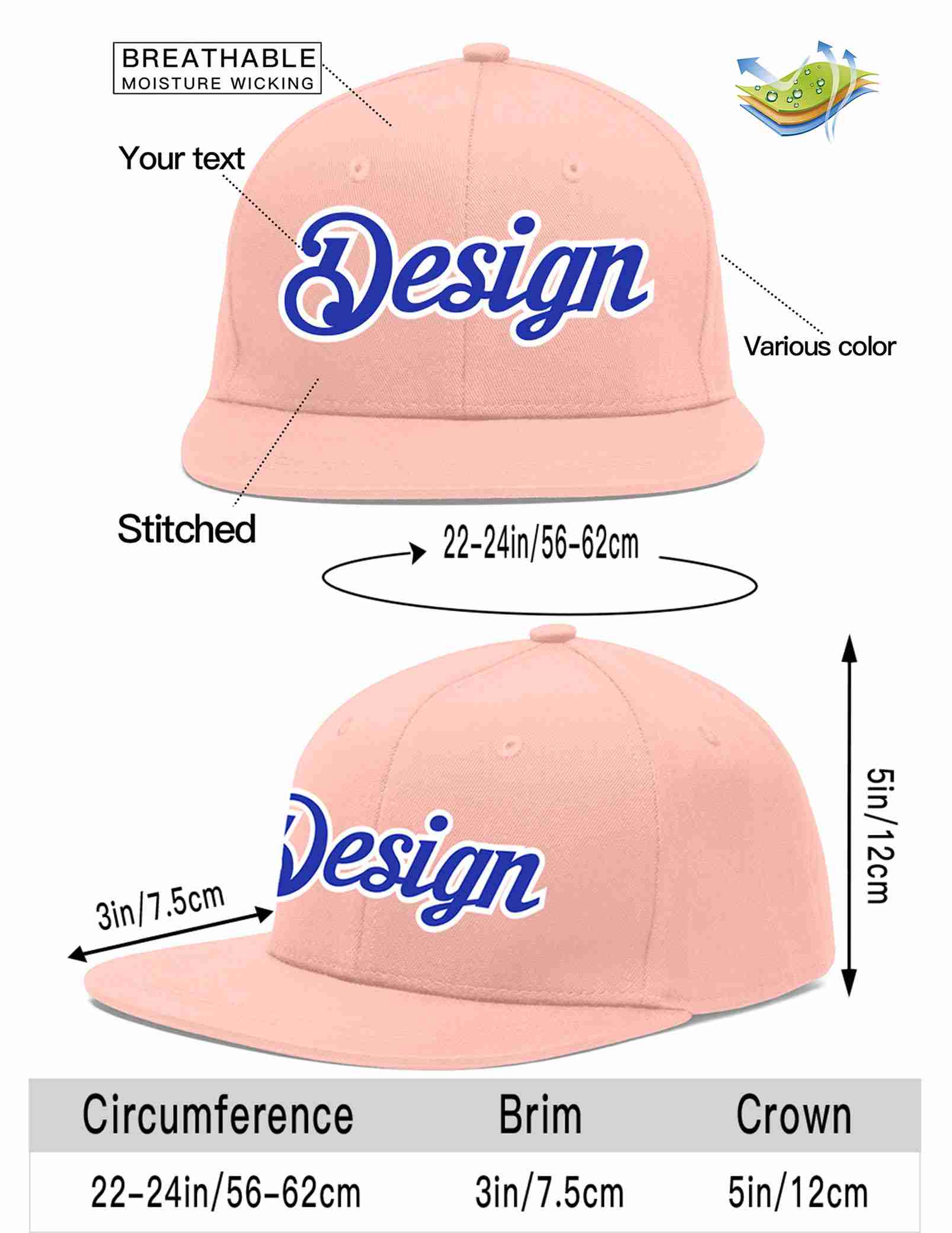 Custom Pink Royal-White Flat Eaves Sport Baseball Cap Design for Men/Women/Youth