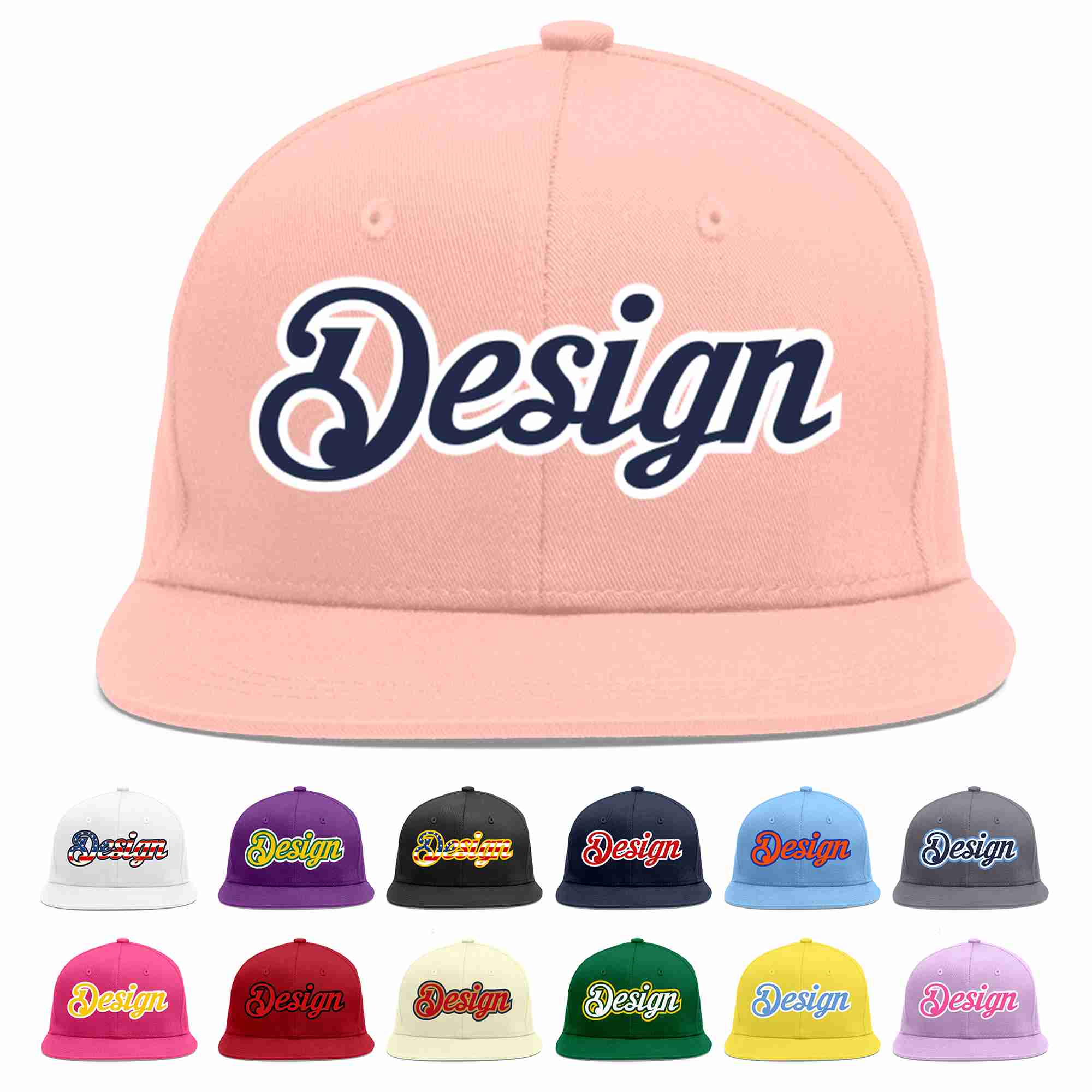 Custom Pink Navy-White Flat Eaves Sport Baseball Cap Design for Men/Women/Youth