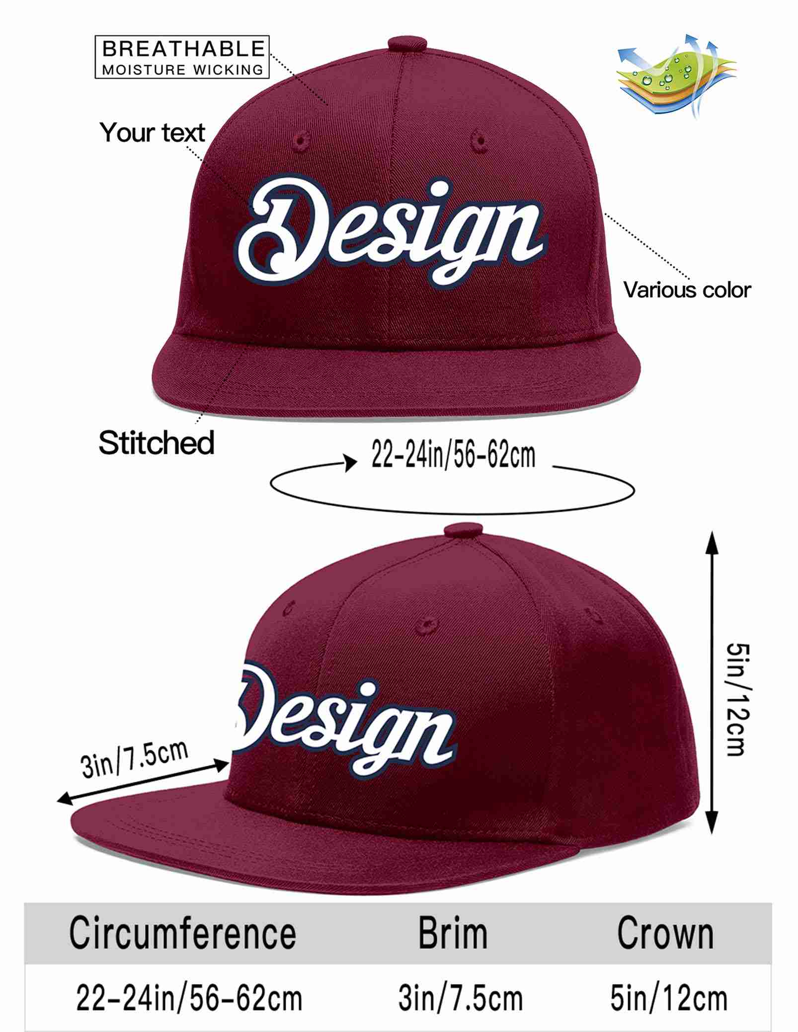 Custom Crimson White-Navy Flat Eaves Sport Baseball Cap Design for Men/Women/Youth