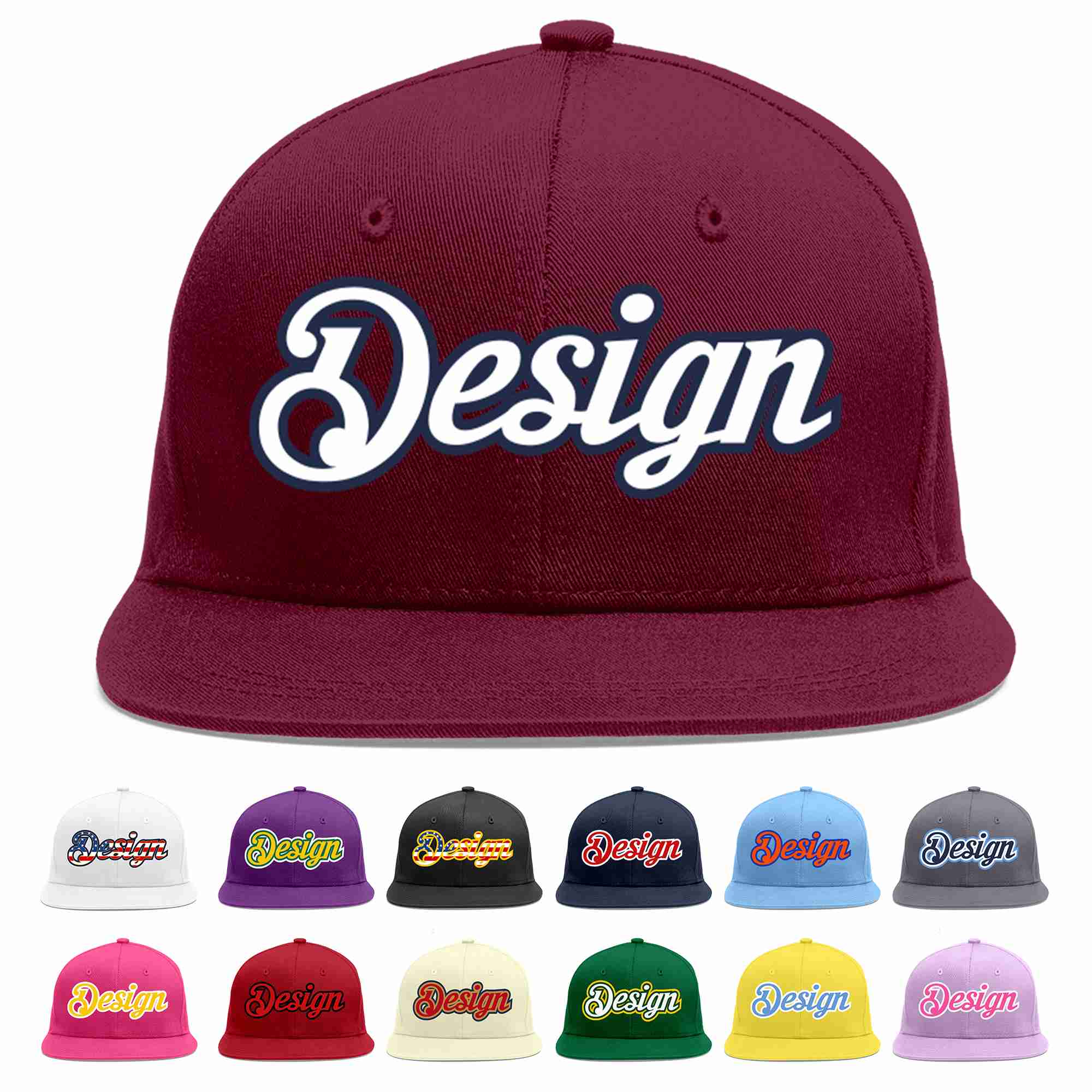 Custom Crimson White-Navy Flat Eaves Sport Baseball Cap Design for Men/Women/Youth