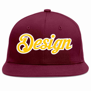 Conception personnalisée de casquette de baseball de sport à avant-toit plat cramoisi or-blanc pour hommes/femmes/jeunes