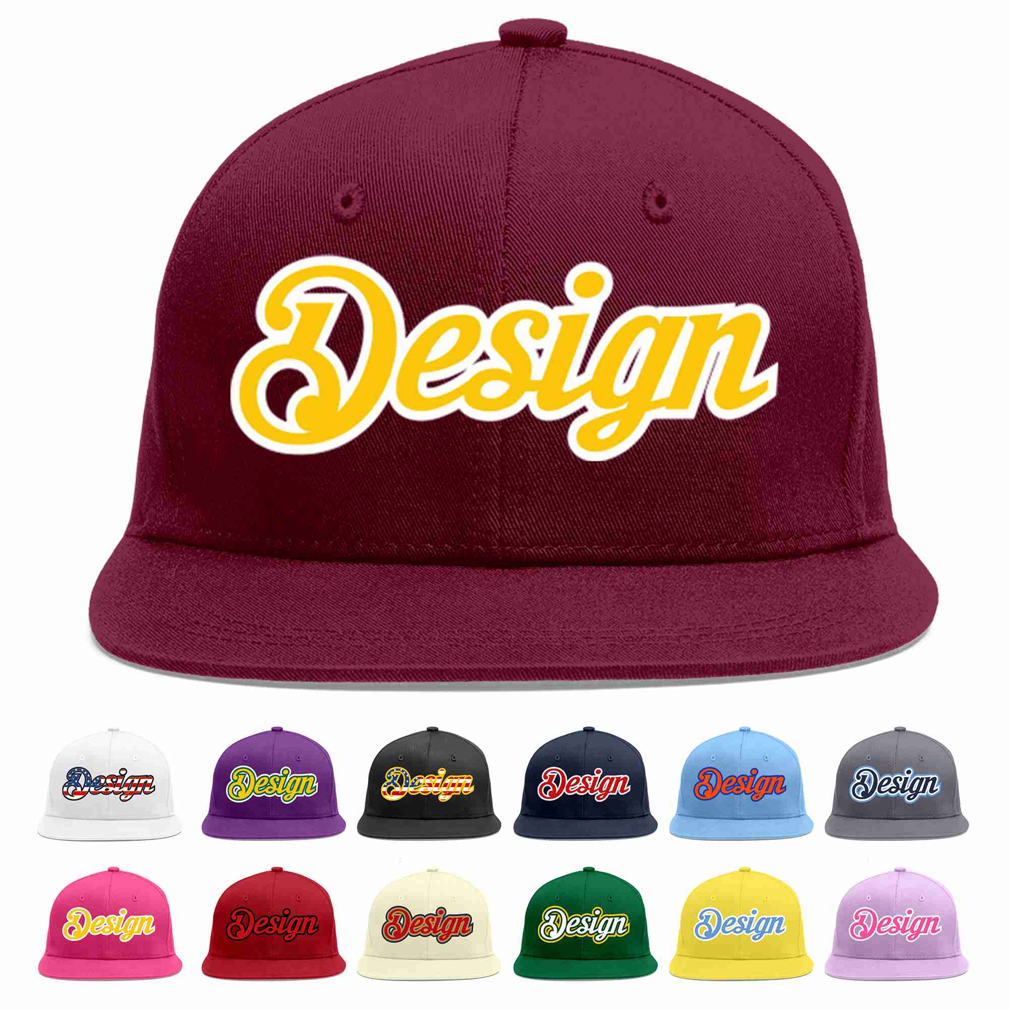 Custom Crimson Gold-White Flat Eaves Sport Baseball Cap Design for Men/Women/Youth