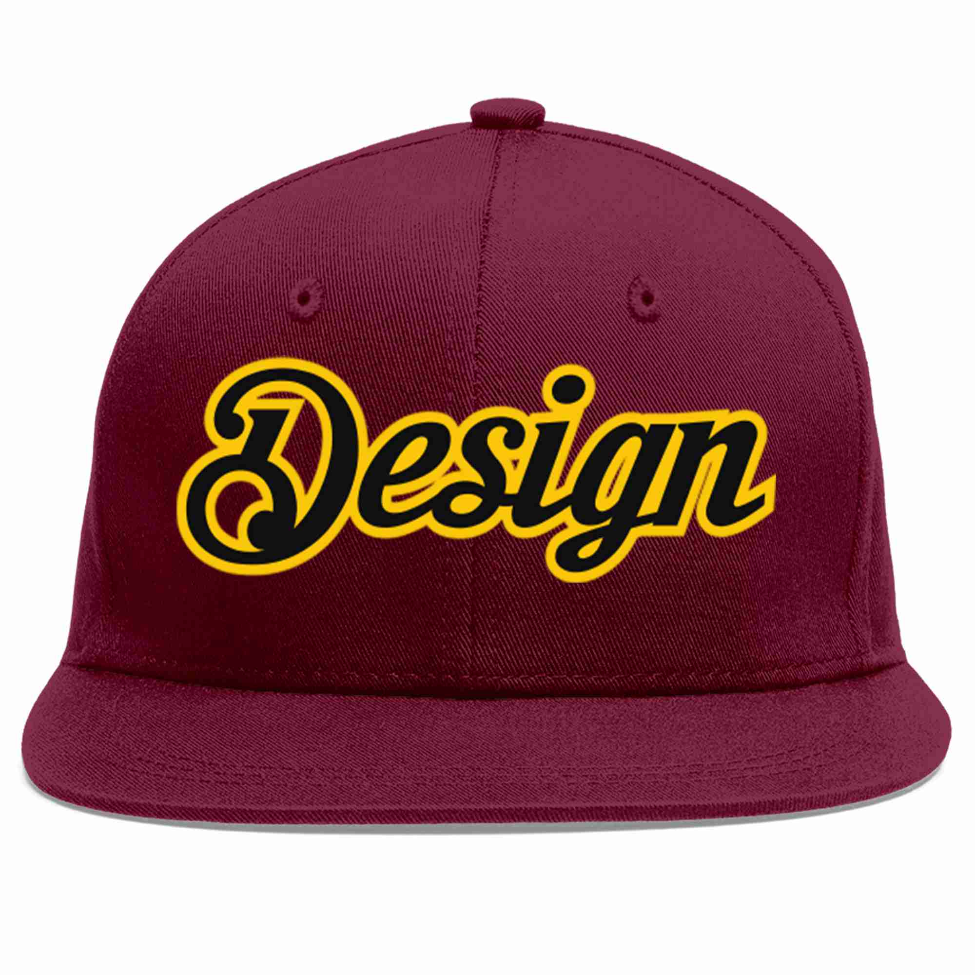 Custom Crimson Black-Gold Flat Eaves Sport Baseball Cap Design for Men/Women/Youth