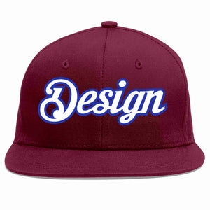 Custom Crimson White-Royal Flat Eaves Sport Baseball Cap Design for Men/Women/Youth