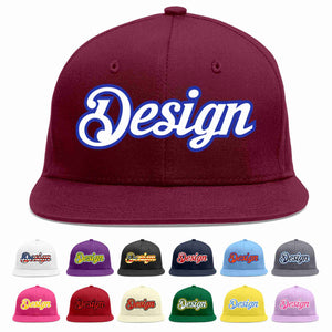 Custom Crimson White-Royal Flat Eaves Sport Baseball Cap Design for Men/Women/Youth