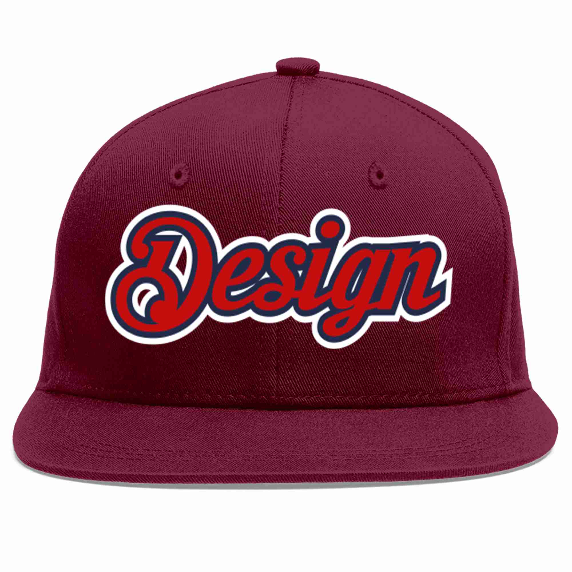 Conception personnalisée de casquette de baseball de sport à avant-toit plat rouge cramoisi-marine pour hommes/femmes/jeunes