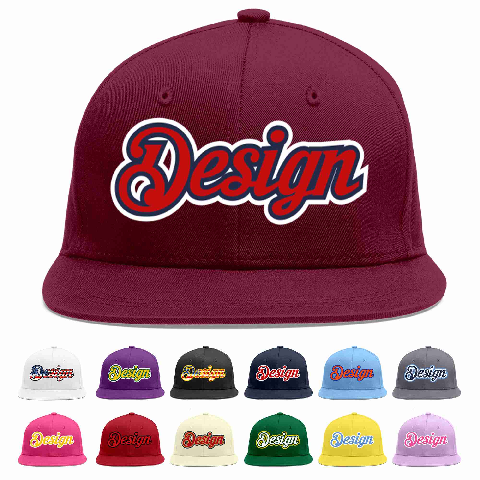 Conception personnalisée de casquette de baseball de sport à avant-toit plat rouge cramoisi-marine pour hommes/femmes/jeunes