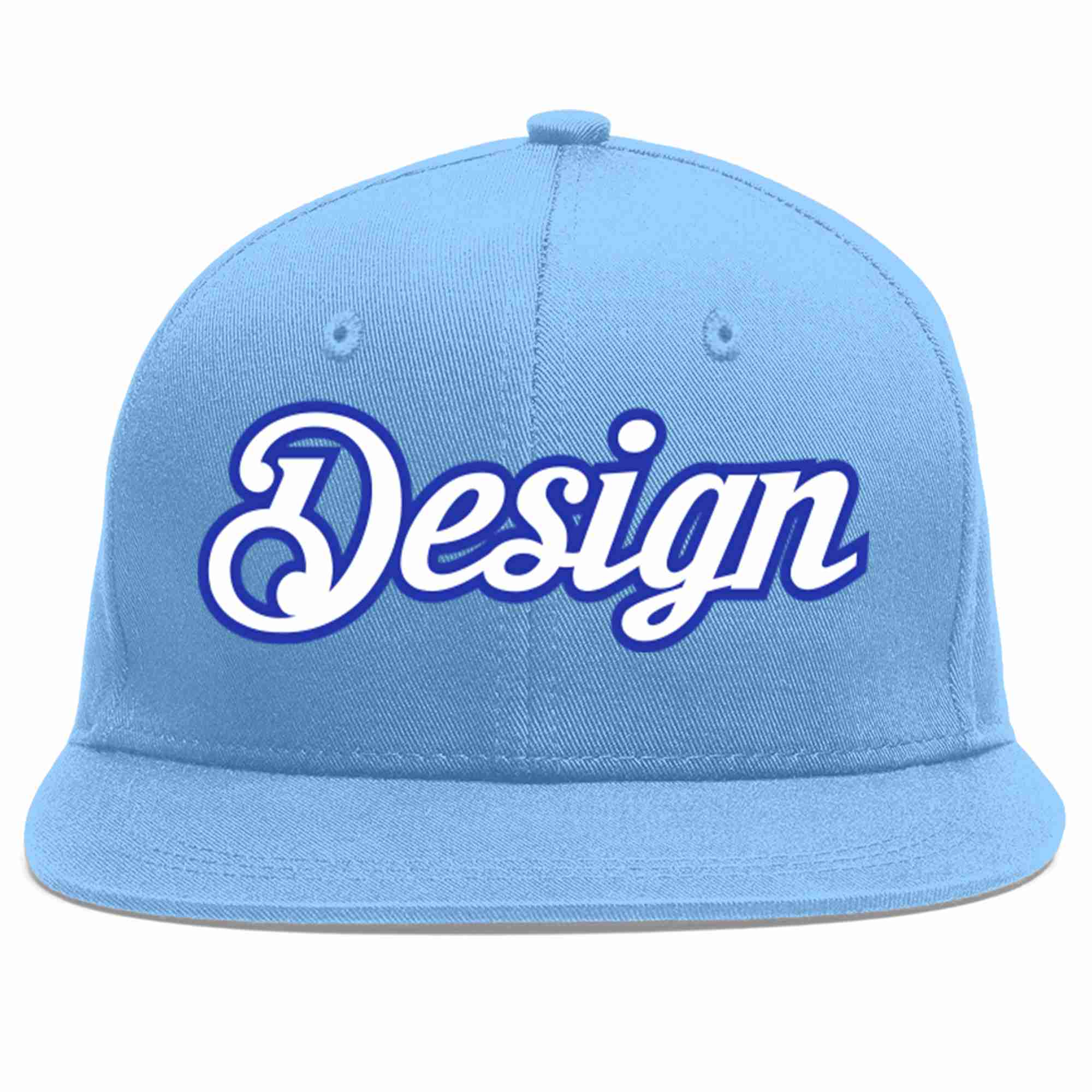 Custom Light Blue White-Royal Flat Eaves Sport Baseball Cap Design for Men/Women/Youth