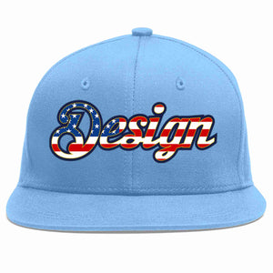 Custom Light Blue Vintage USA Flag-Gold Flat Eaves Sport Baseball Cap Design for Men/Women/Youth