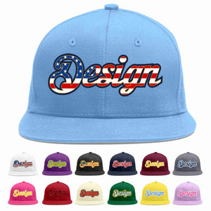 Custom Light Blue Vintage USA Flag-Gold Flat Eaves Sport Baseball Cap Design for Men/Women/Youth