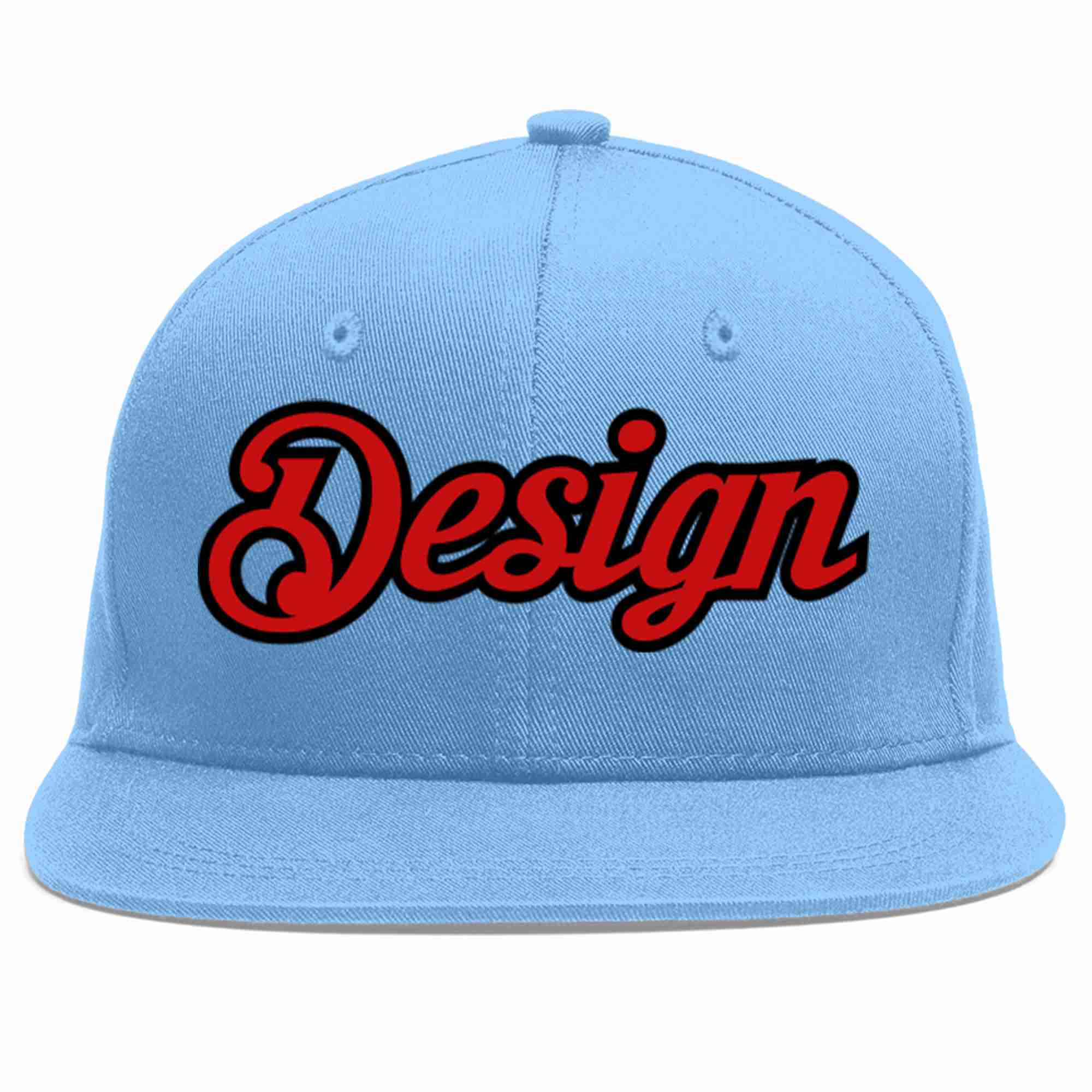 Conception personnalisée de casquette de baseball de sport à avant-toit plat bleu clair rouge-noir pour hommes/femmes/jeunes