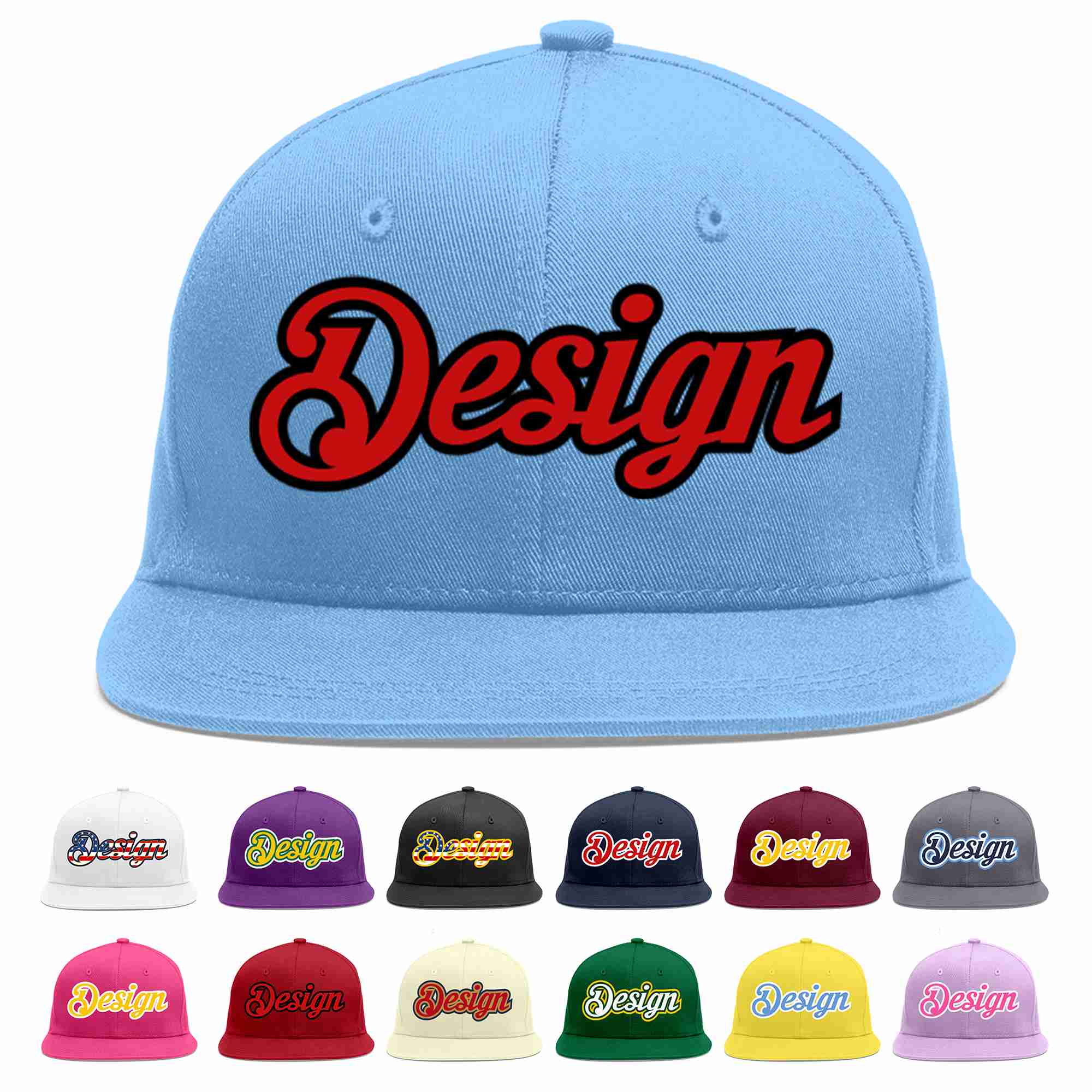 Custom Light Blue Red-Black Flat Eaves Sport Baseball Cap Design for Men/Women/Youth