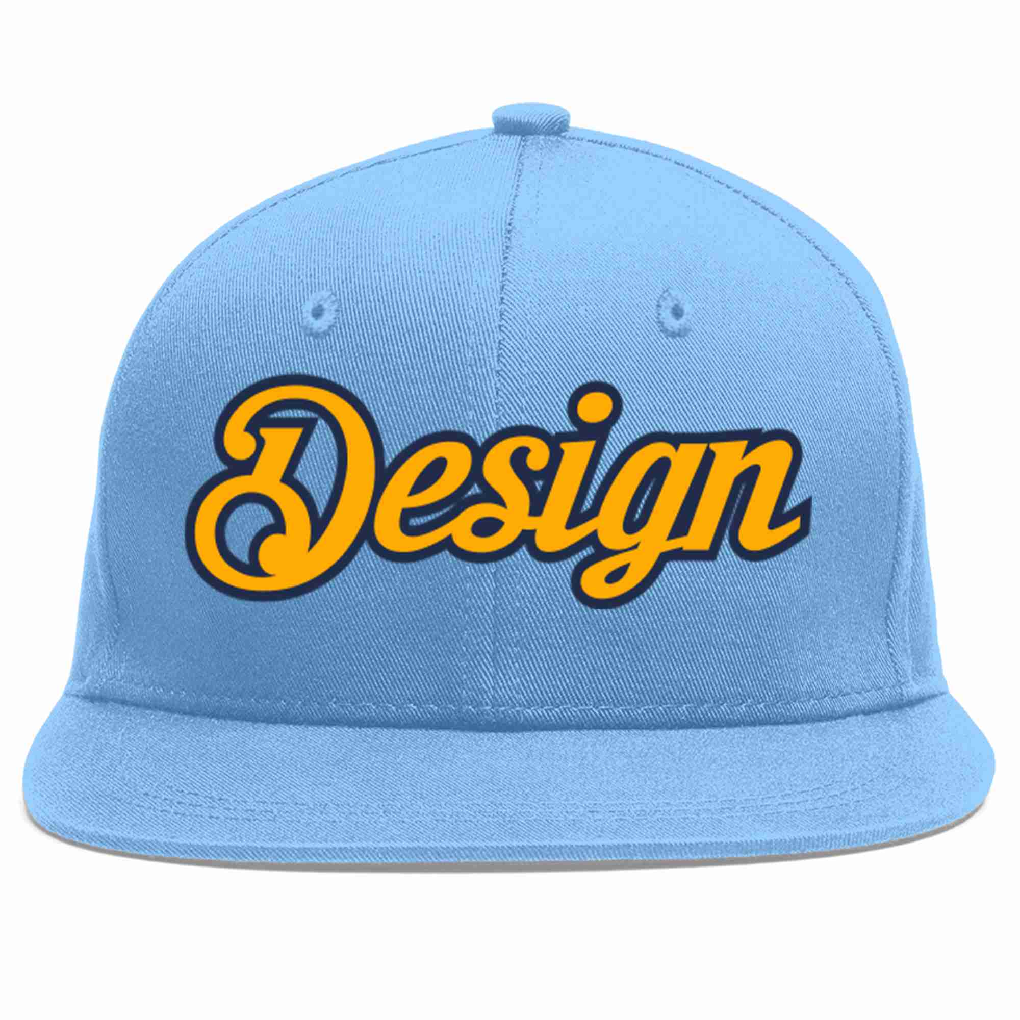 Conception personnalisée de casquette de baseball de sport à avant-toit plat bleu clair jaune-marine pour hommes/femmes/jeunes