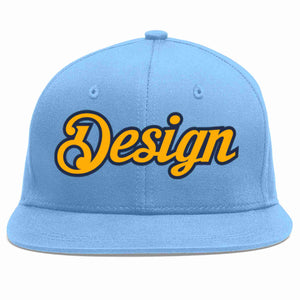 Conception personnalisée de casquette de baseball de sport à avant-toit plat bleu clair jaune-marine pour hommes/femmes/jeunes