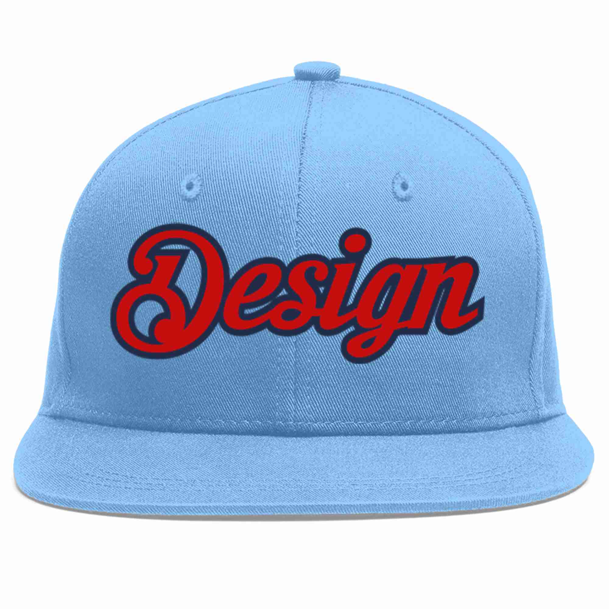 Custom Light Blue Red-Navy Flat Eaves Sport Baseball Cap Design for Men/Women/Youth