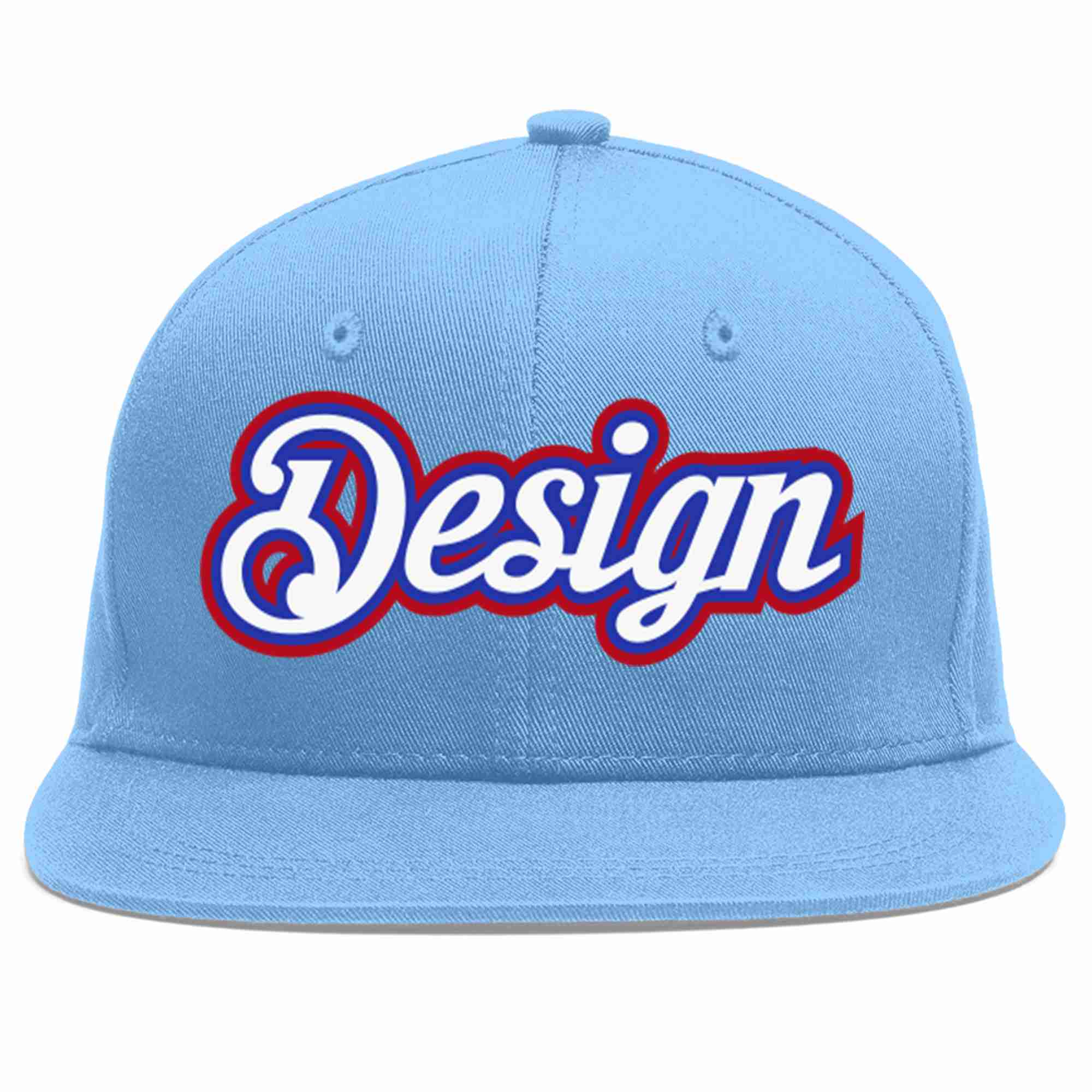 Custom Light Blue White-Royal Flat Eaves Sport Baseball Cap Design for Men/Women/Youth