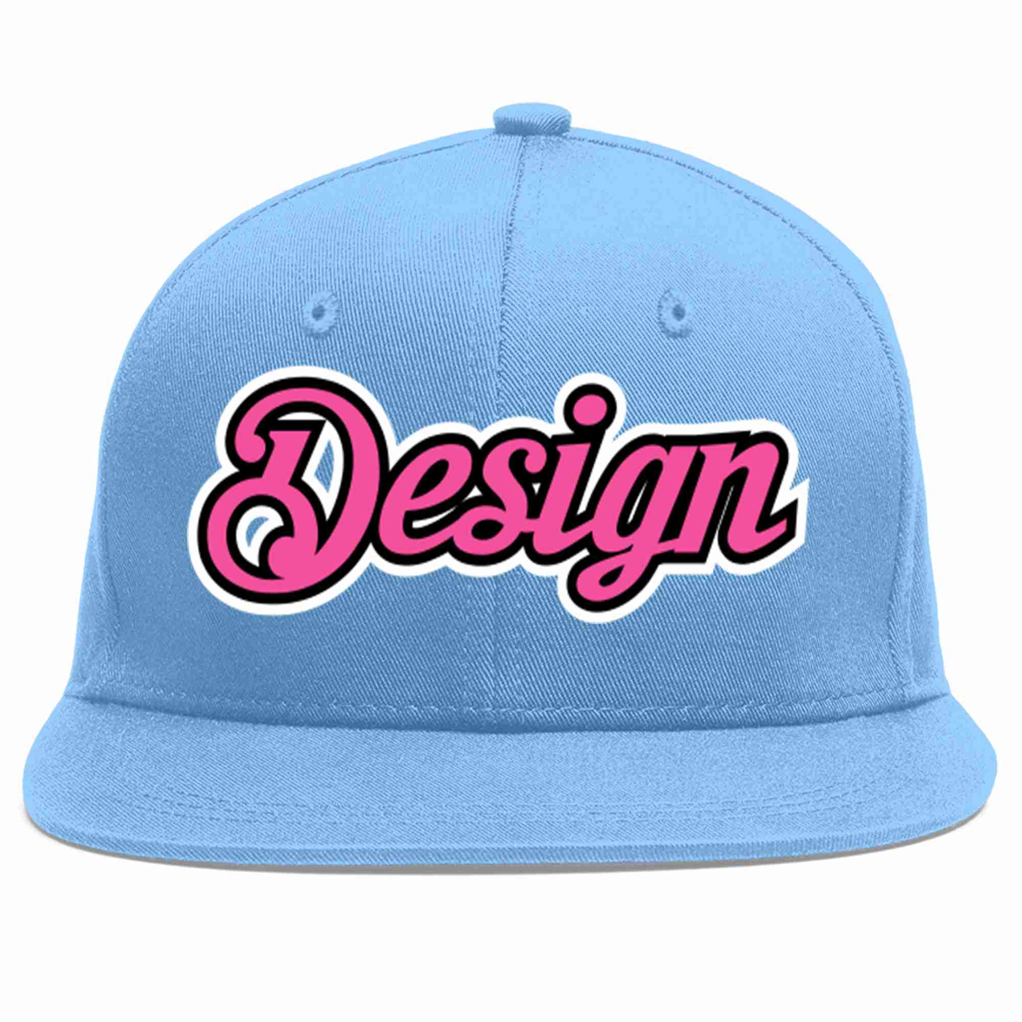 Conception personnalisée de casquette de baseball de sport à avant-toit plat bleu clair rose-noir pour hommes/femmes/jeunes