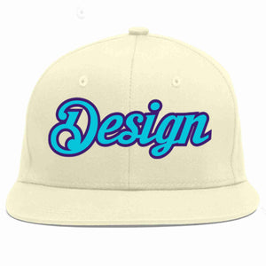 Conception personnalisée de casquette de baseball de sport à avant-toit plat bleu clair-violet crème pour hommes/femmes/jeunes