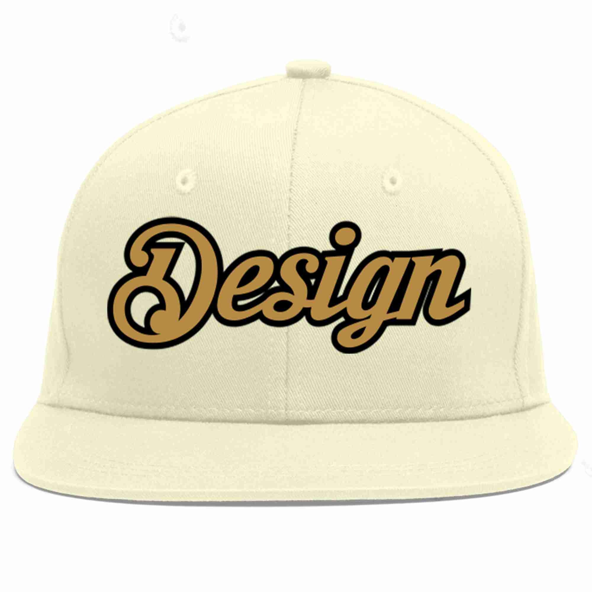 Custom Cream Old Gold-Black Flat Eaves Sport Baseball Cap Design for Men/Women/Youth