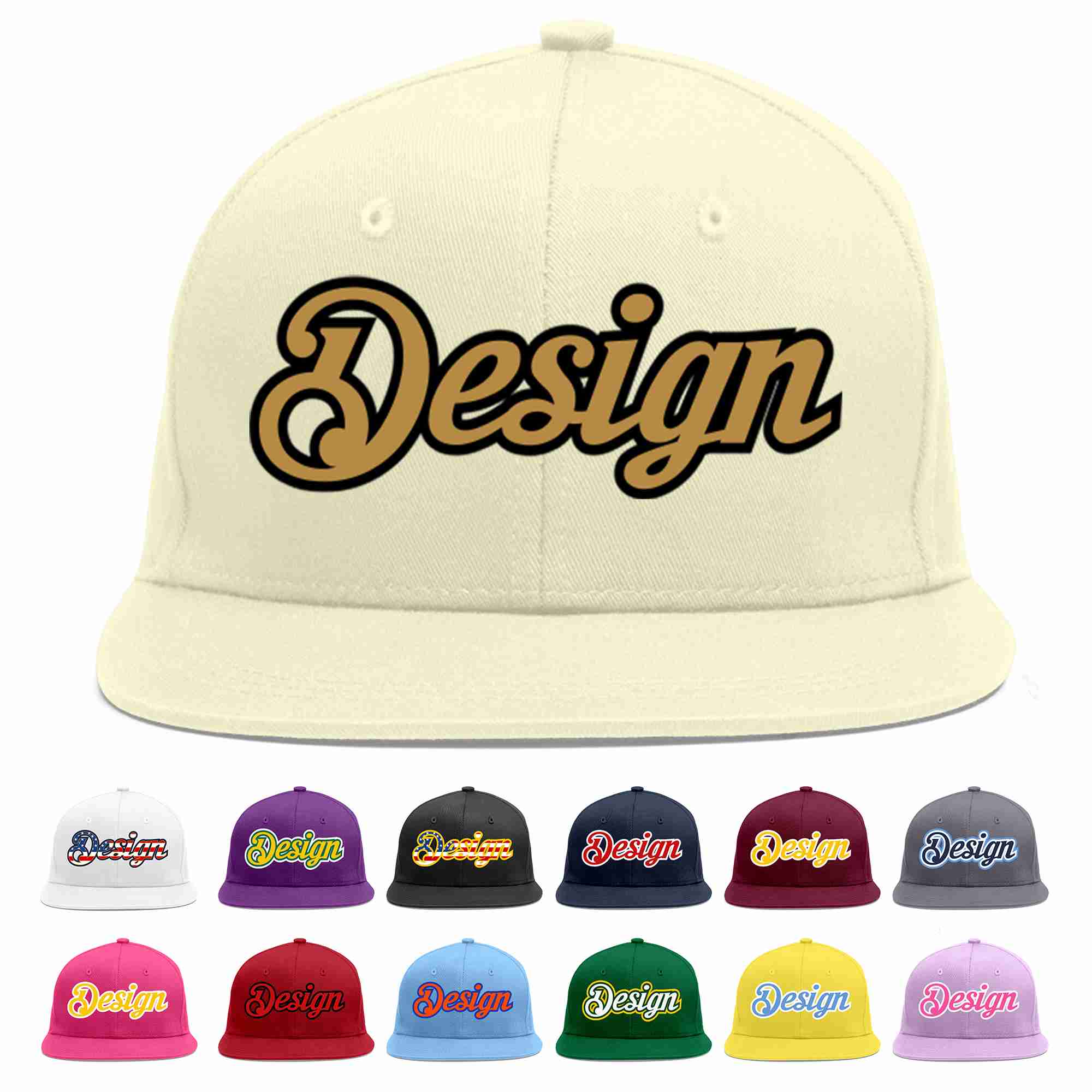 Custom Cream Old Gold-Black Flat Eaves Sport Baseball Cap Design for Men/Women/Youth