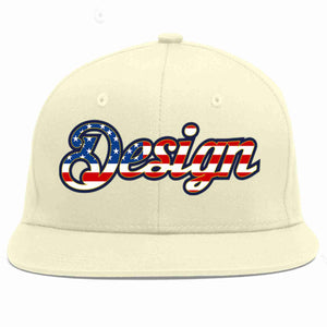 Custom Cream Vintage USA Flag-Gold Flat Eaves Sport Baseball Cap Design for Men/Women/Youth