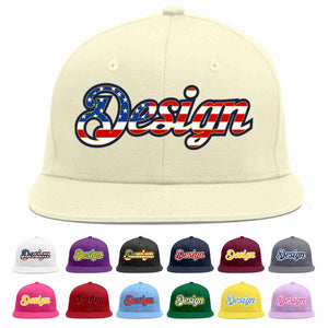 Custom Cream Vintage USA Flag-Gold Flat Eaves Sport Baseball Cap Design for Men/Women/Youth