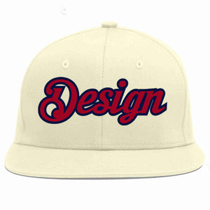 Custom Cream Red-Navy Flat Eaves Sport Baseball Cap Design for Men/Women/Youth