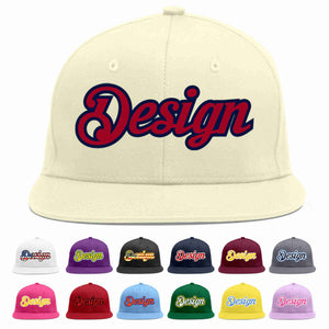 Custom Cream Red-Navy Flat Eaves Sport Baseball Cap Design for Men/Women/Youth