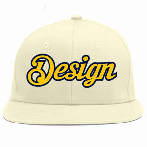 Custom Cream Gold-Navy Flat Eaves Sport Baseball Cap Design for Men/Women/Youth