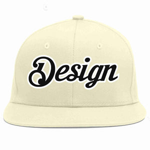 Custom Cream Black-White Flat Eaves Sport Baseball Cap Design for Men/Women/Youth