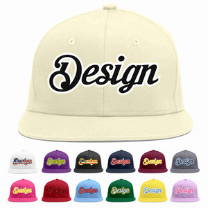 Custom Cream Black-White Flat Eaves Sport Baseball Cap Design for Men/Women/Youth