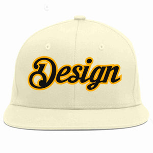 Custom Cream Black-Yellow Flat Eaves Sport Baseball Cap Design for Men/Women/Youth