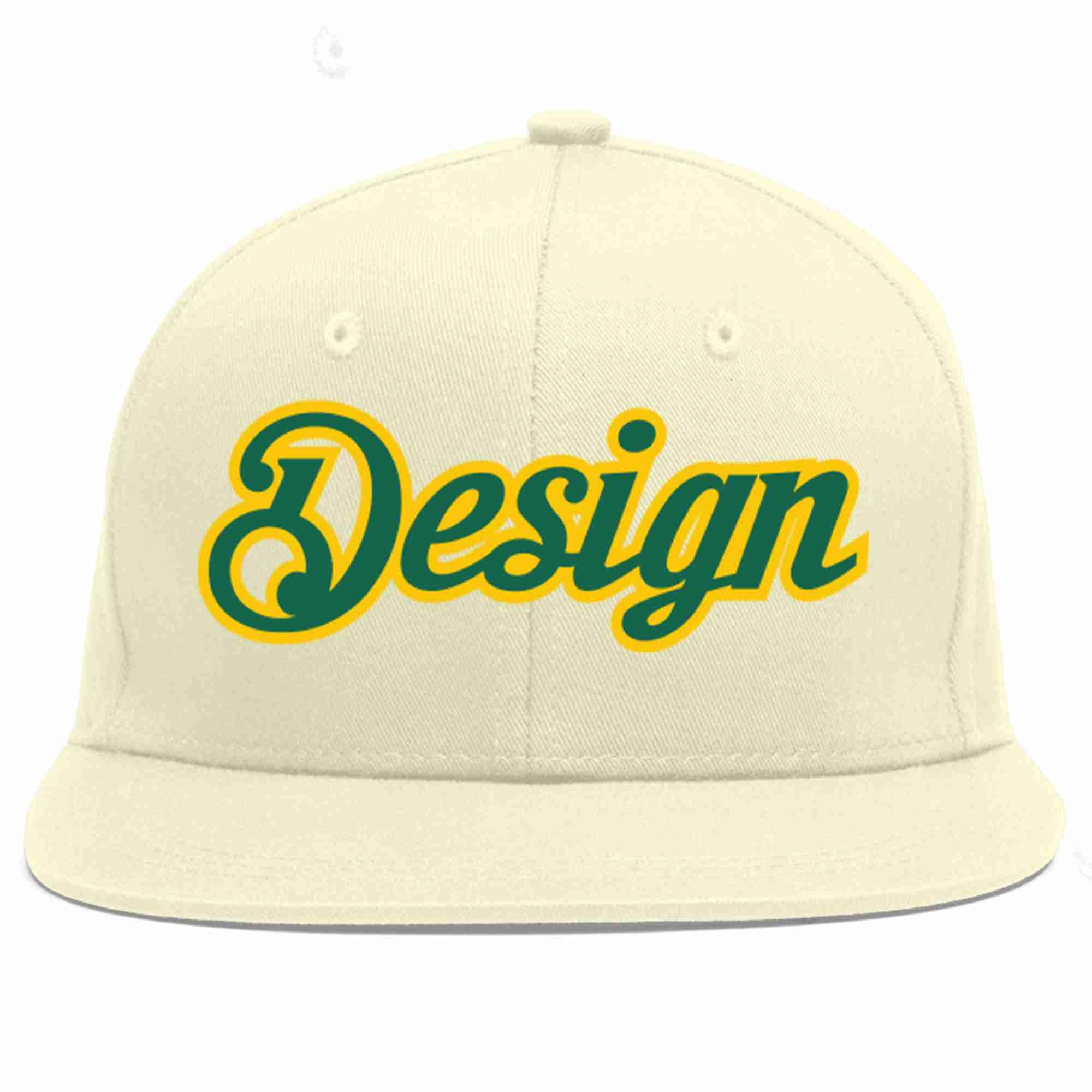 Casquette de baseball de sport à Eaves plates Kelly vert-or crème personnalisée pour hommes/femmes/jeunes