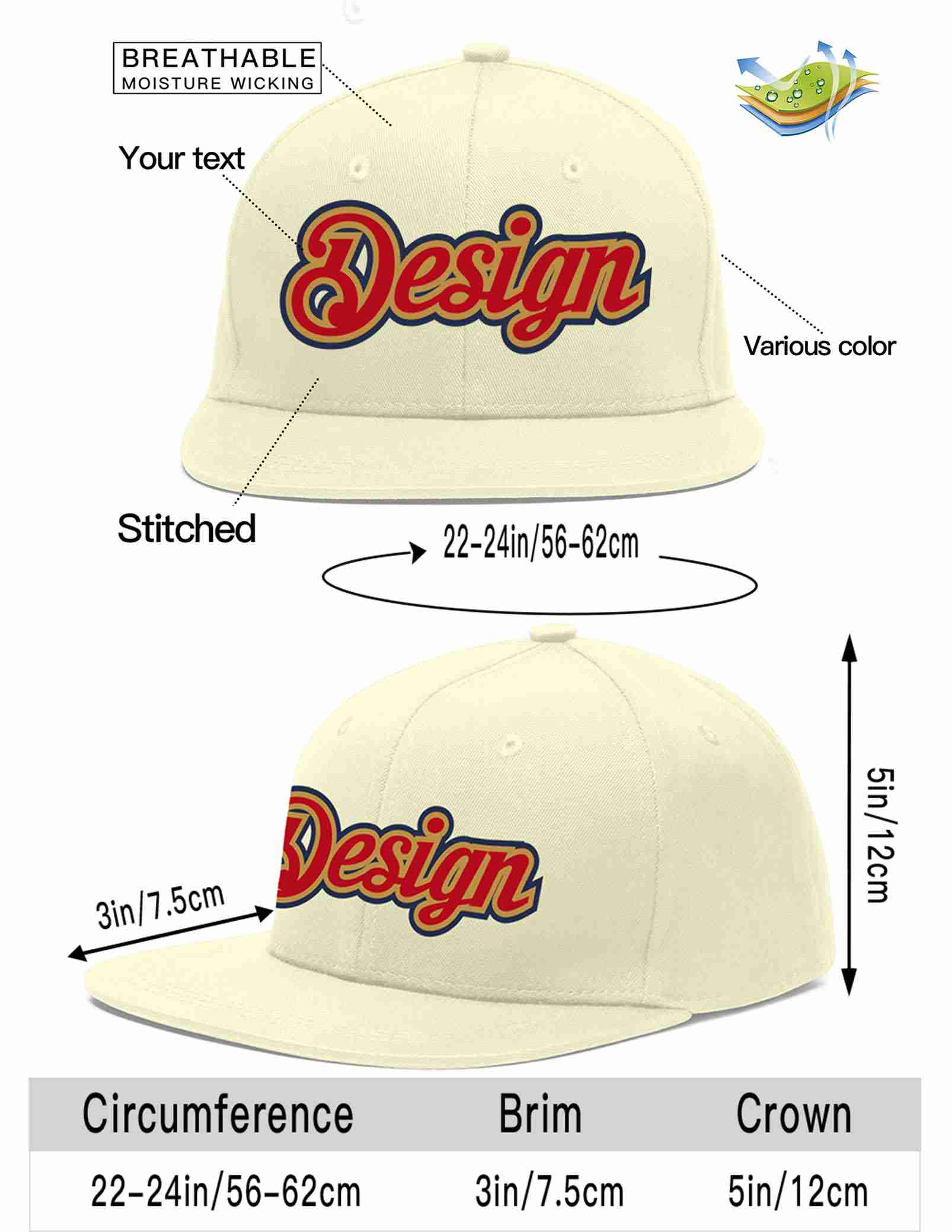 Custom Cream Red-Old Gold Flat Eaves Sport Baseball Cap Design for Men/Women/Youth