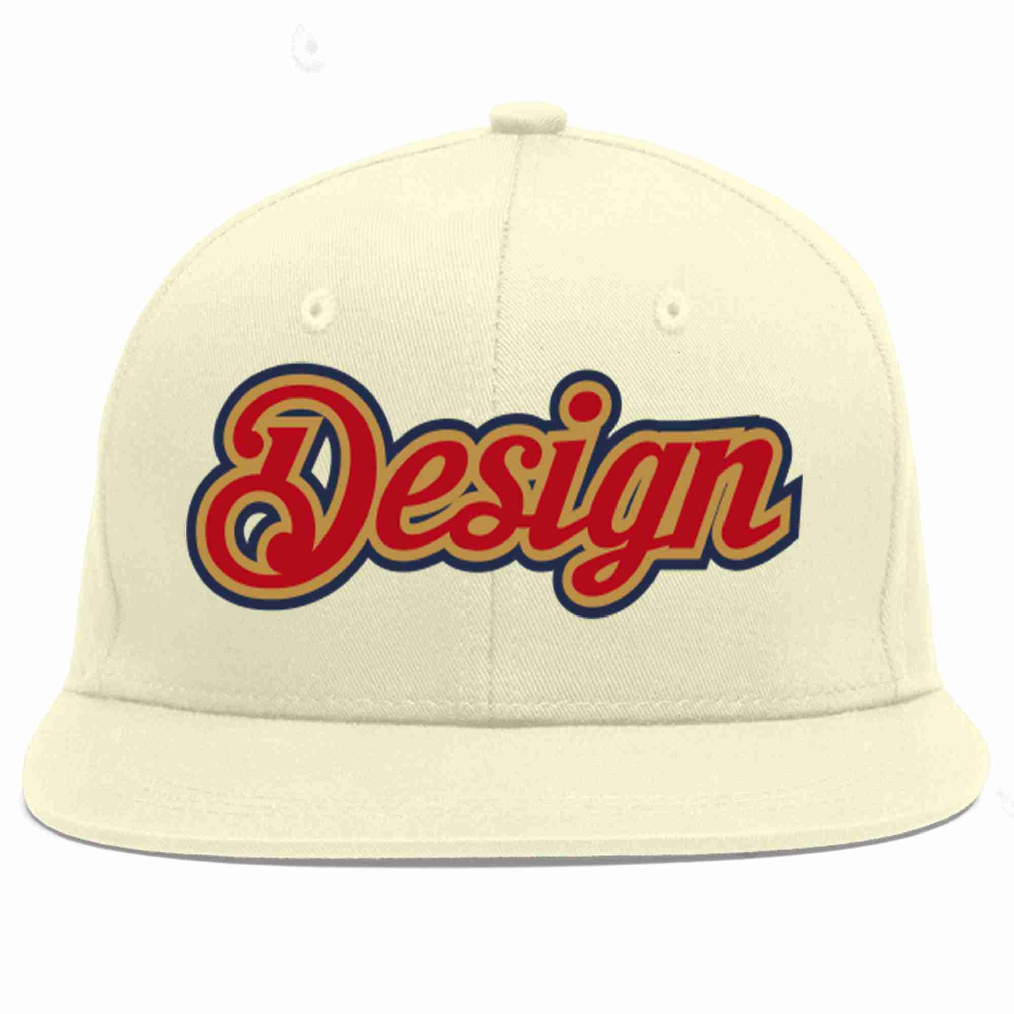 Custom Cream Red-Old Gold Flat Eaves Sport Baseball Cap Design for Men/Women/Youth