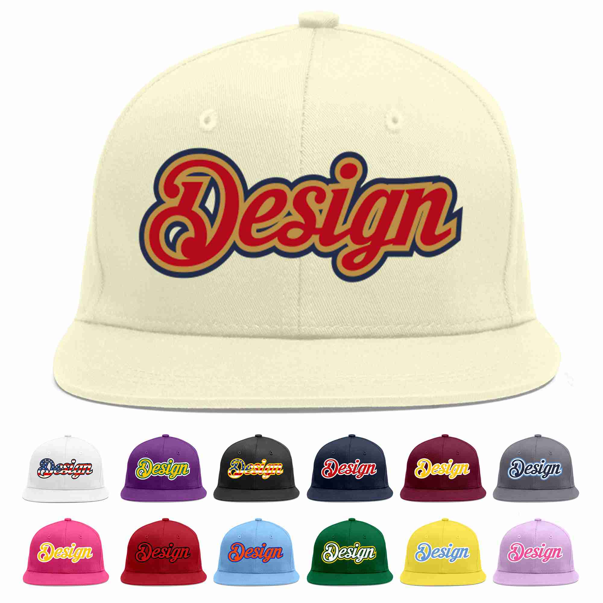 Custom Cream Red-Old Gold Flat Eaves Sport Baseball Cap Design for Men/Women/Youth