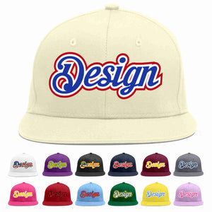 Custom Cream Royal-White Flat Eaves Sport Baseball Cap Design for Men/Women/Youth