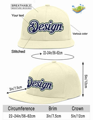 Custom Cream Navy-White Flat Eaves Sport Baseball Cap Design for Men/Women/Youth