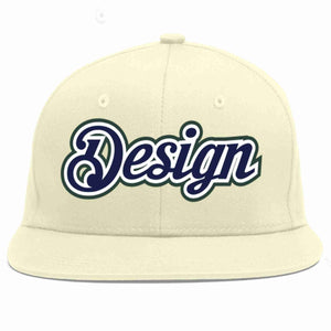 Custom Cream Navy-White Flat Eaves Sport Baseball Cap Design for Men/Women/Youth