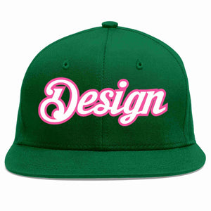 Conception personnalisée de casquette de baseball de sport à avant-toit plat vert blanc-rose pour hommes/femmes/jeunes